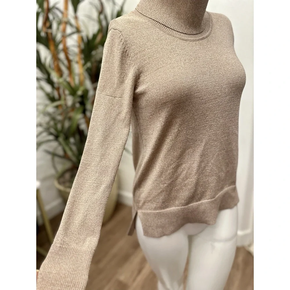 Cable And Gauge‎ Turtleneck Sweater Women Size M Gold Glittery Shimmery Holiday